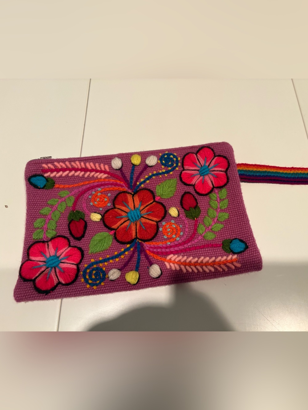 Vibrant Peruvian Embroidered Floral Zippered Pouch Purse Bag, Small, Boho